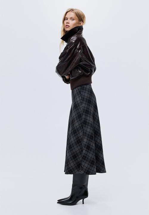 H&M - Midi skirt - grey/checked