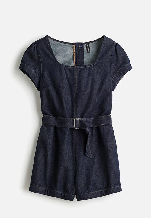H&M - Belted denim playsuit - dark denim blue