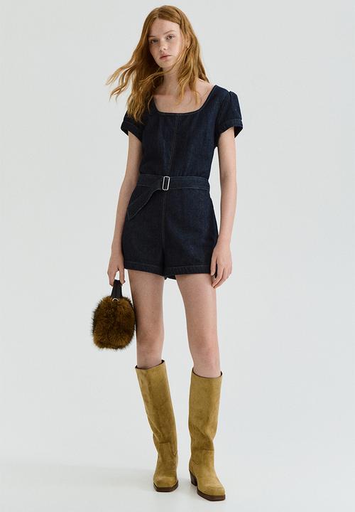 H&M - Belted denim playsuit - dark denim blue