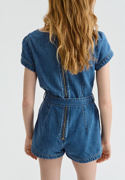H&M - Belted denim playsuit - denim blue