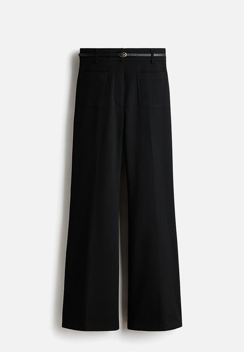 H&M - Flared belted trousers - black
