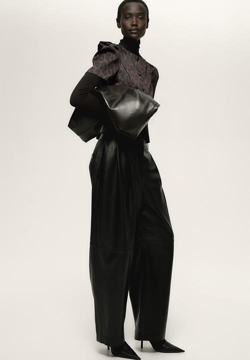 H&M - Puff-sleeved blouse - dark brown/leopard print