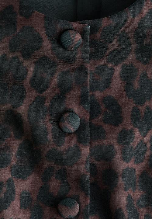 H&M - Puff-sleeved blouse - dark brown/leopard print