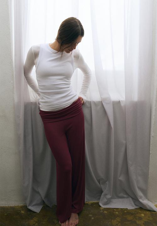 H&M - Foldover-waist sports trousers - light burgundy