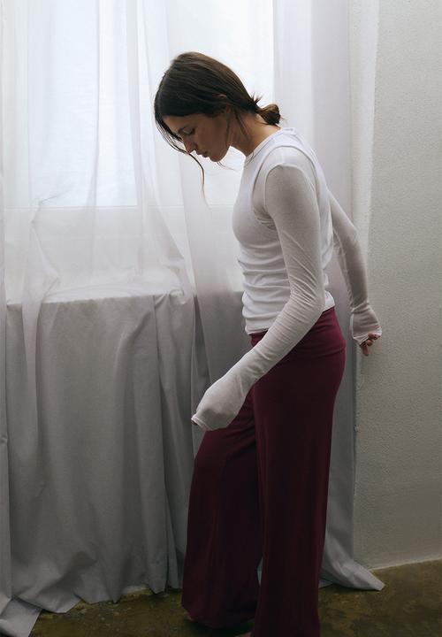 H&M - Foldover-waist sports trousers - light burgundy