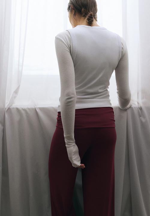 H&M - Foldover-waist sports trousers - light burgundy