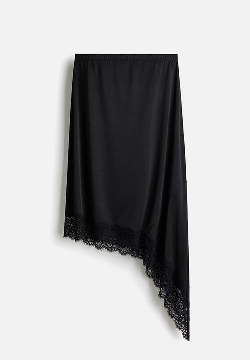 H&M - Asymmetric lace-trimmed skirt - black