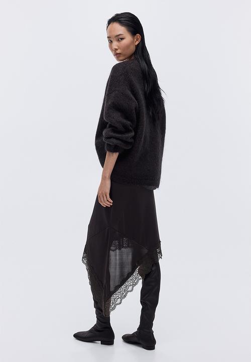 H&M - Asymmetric lace-trimmed skirt - dark brown