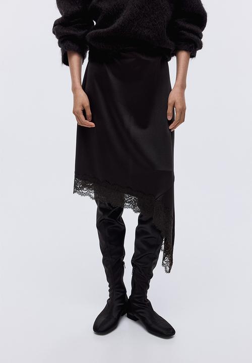 H&M - Asymmetric lace-trimmed skirt - dark brown