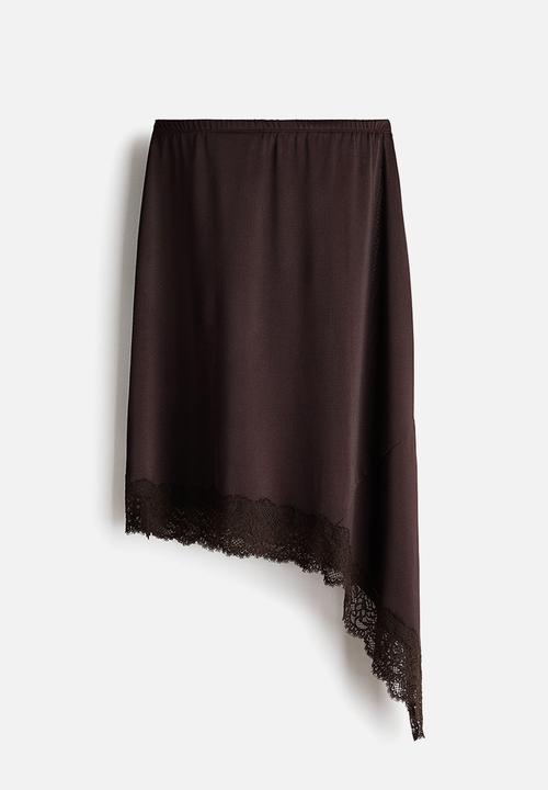 H&M - Asymmetric lace-trimmed skirt - dark brown
