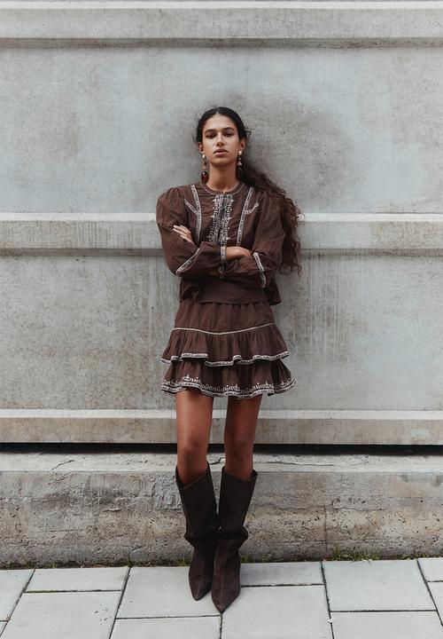 H&M - Embroidered cotton blouse - brown