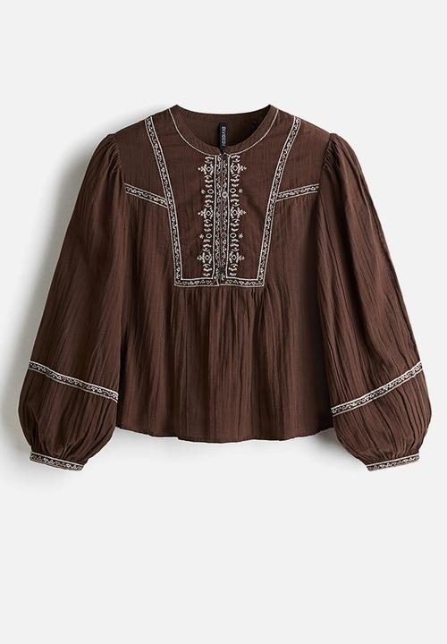 H&M - Embroidered cotton blouse - brown