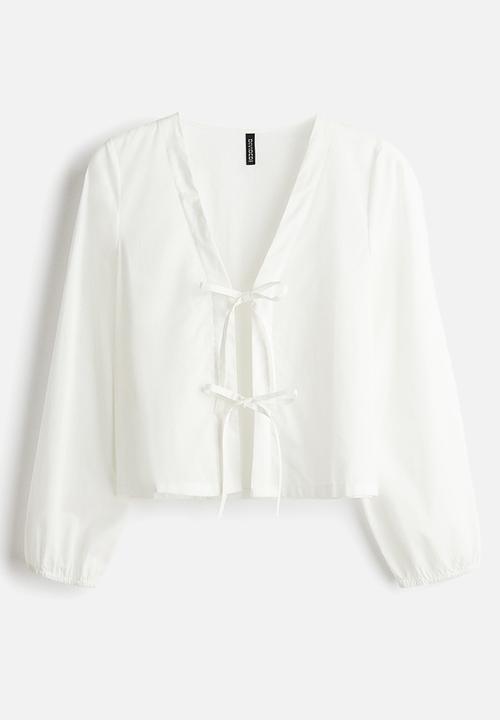 H&M - Tie-front cotton blouse - white