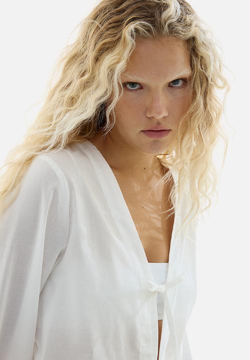 H&M - Tie-front cotton blouse - white