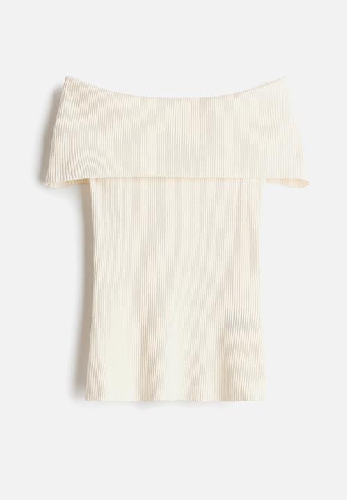 H&M - Rib-knit off-the-shoulder top - cream