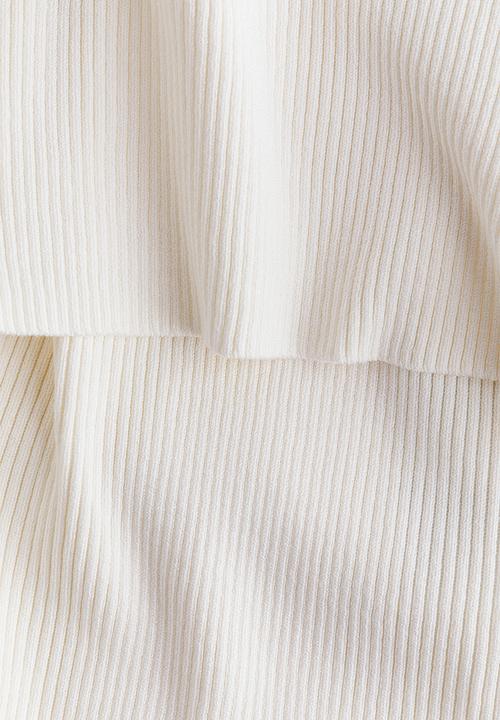 H&M - Rib-knit off-the-shoulder top - cream