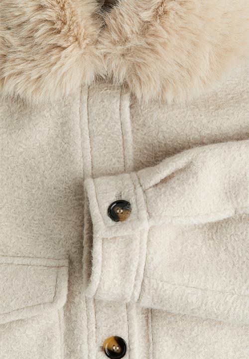 H&M - Fluffy-collar twill jacket - light beige