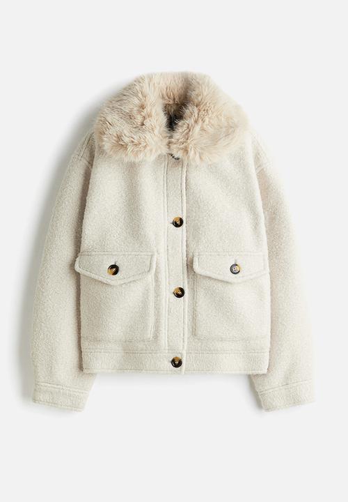 H&M - Fluffy-collar twill jacket - light beige