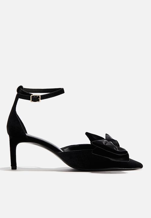 Bow - detail velour court shoes - black - 1304320004