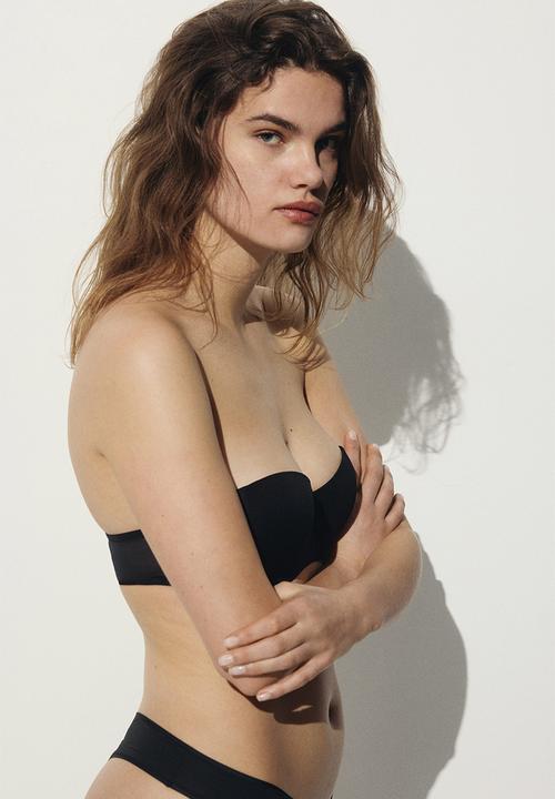 H&M - Padded microfibre balconette bra - black