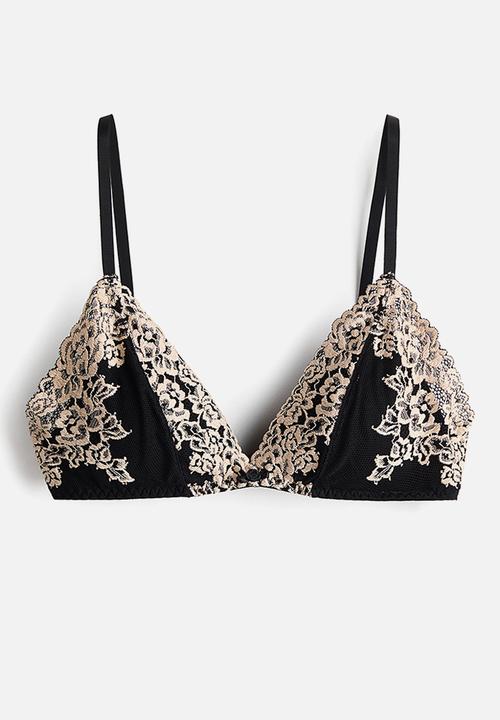 H&M - Padded soft lace bra - black/cream
