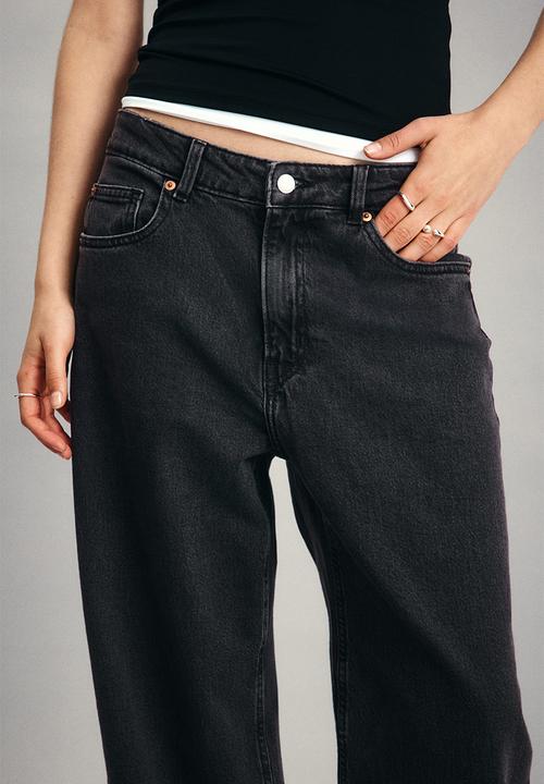H&M - Wide high waist jeans - dark denim grey