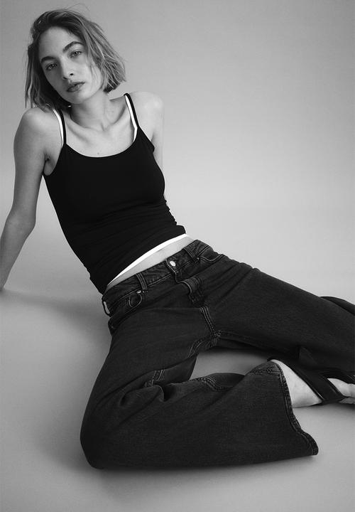 H&M - Wide high waist jeans - dark denim grey