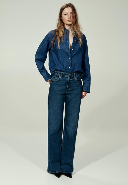 H&M - Wide high waist jeans - denim blue