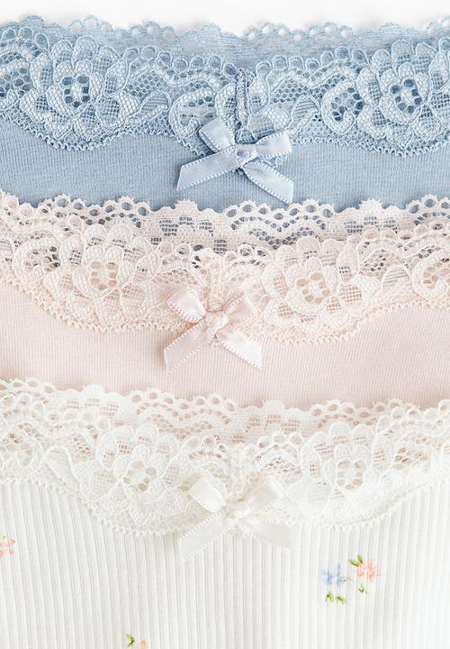 H&M - 3 pack cotton and lace brazilian briefs - white/light blue/light pink