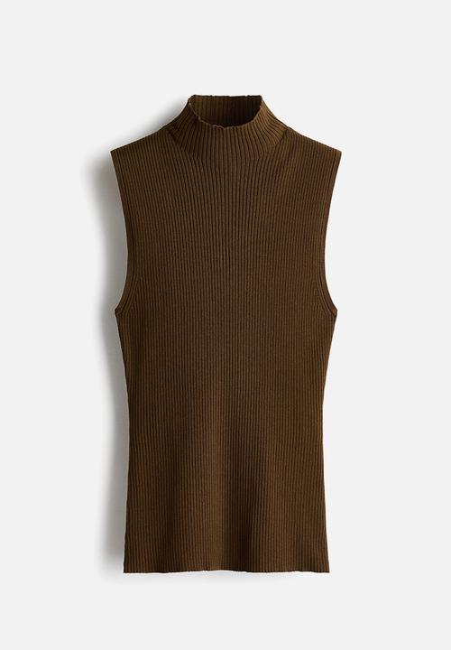 H&M - Rib-knit turtleneck top - dark brown