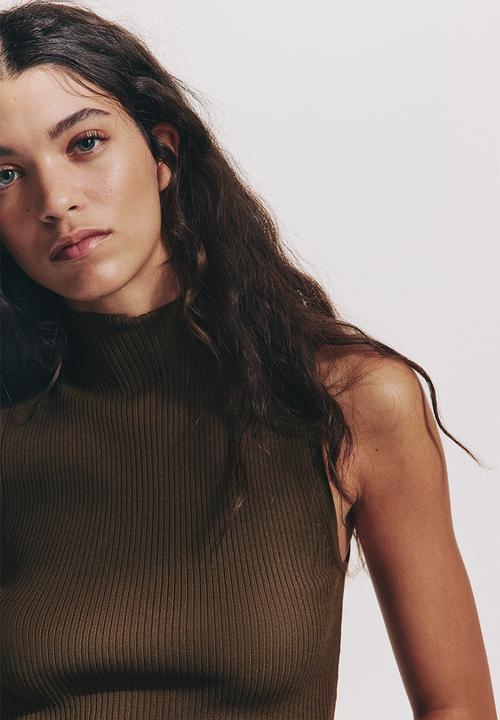 H&M - Rib-knit turtleneck top - dark brown