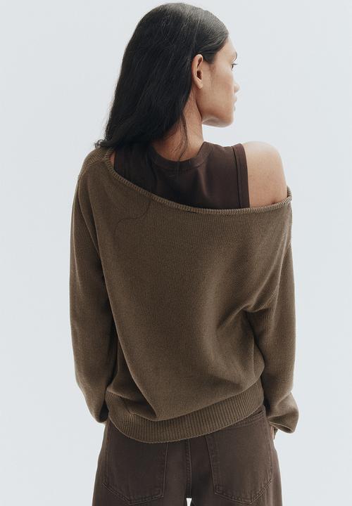 H&M - Off-the-shoulder jumper - dark mole