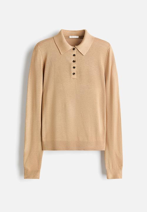H&M - Fine-knit polo shirt - beige