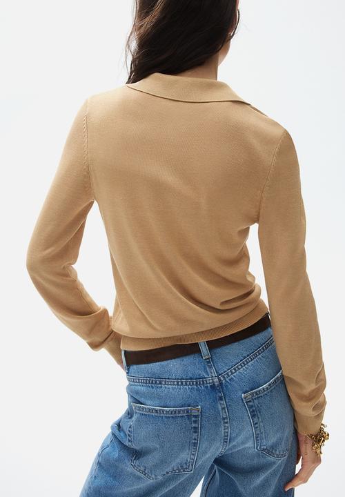 H&M - Fine-knit polo shirt - beige