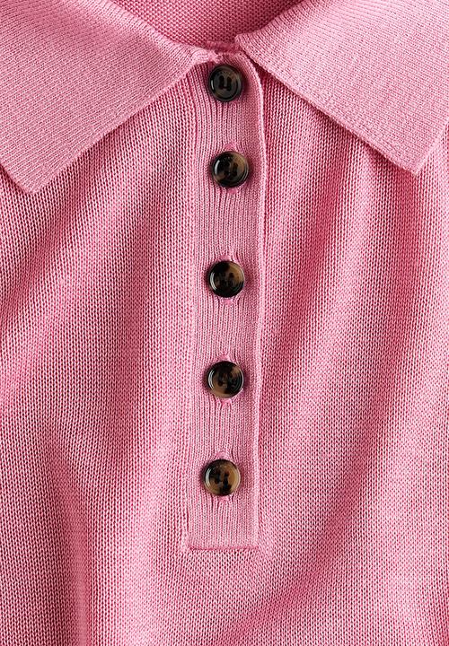 H&M - Fine-knit polo shirt - pink