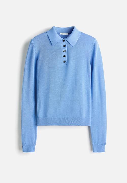 Fine-knit polo shirt - blue - 1335823004