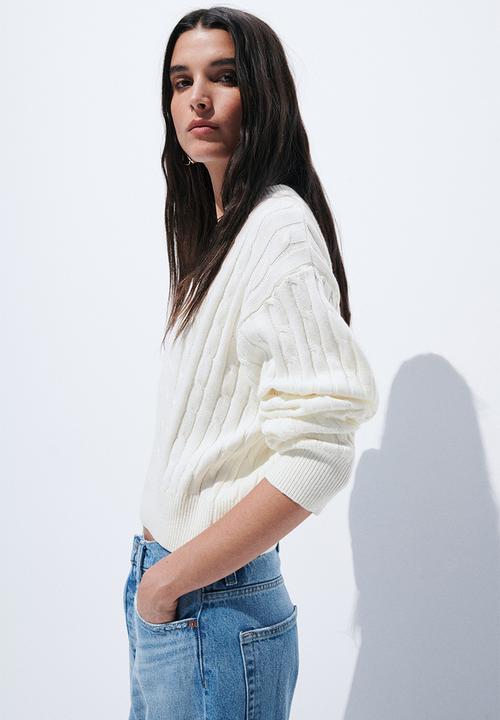 H&M - Button-top cable-knit jumper - cream