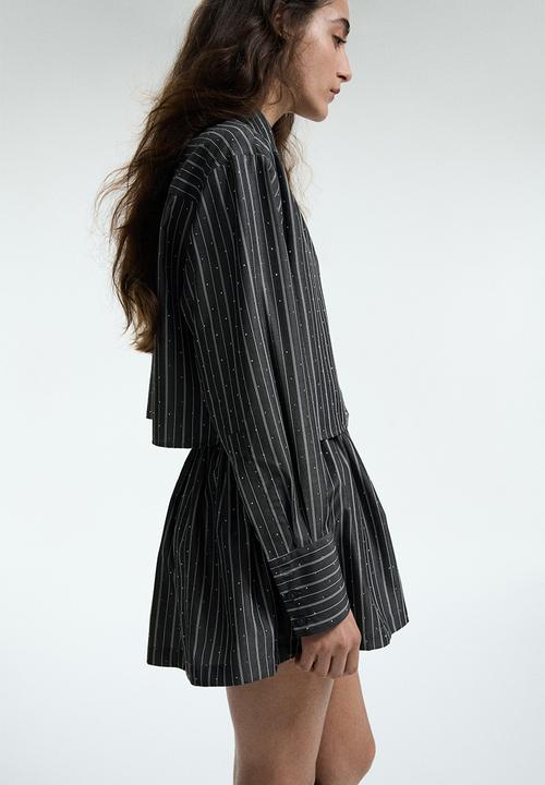 H&M - Embellished mini skort - dark grey/striped