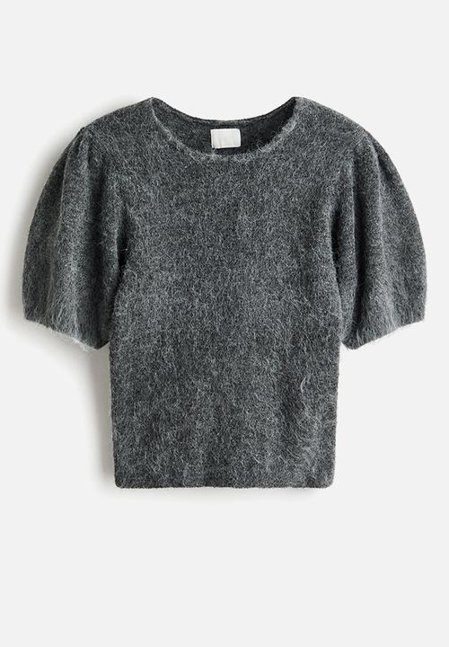 H&M - Knitted puff-sleeved top - grey marl