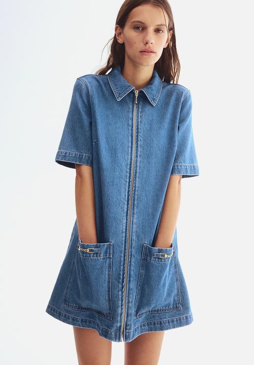 H&M - Zip-front denim dress - denim blue