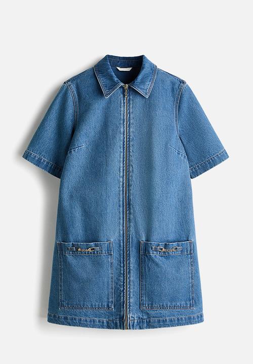 H&M - Zip-front denim dress - denim blue