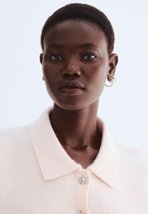 H&M - Short-sleeved collared cardigan - pale pink