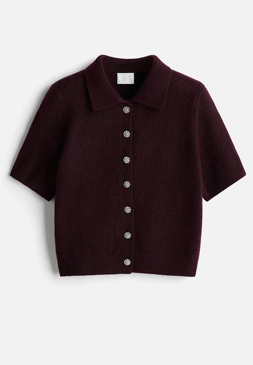 H&M - Short-sleeved collared cardigan - burgundy