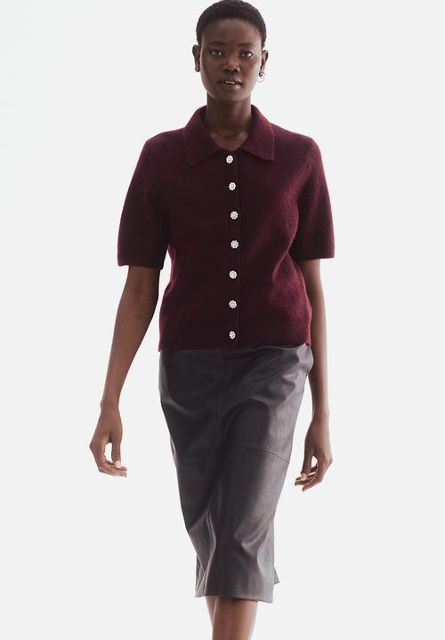 H&M - Short-sleeved collared cardigan - burgundy