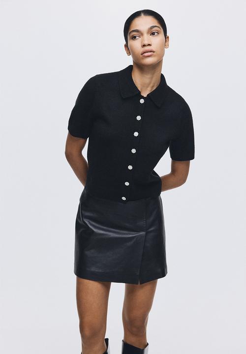 H&M - Short-sleeved collared cardigan - black