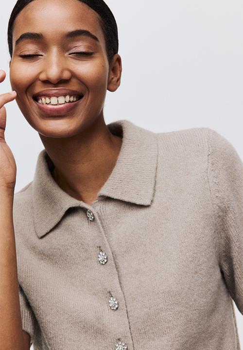 H&M - Short-sleeved collared cardigan - beige