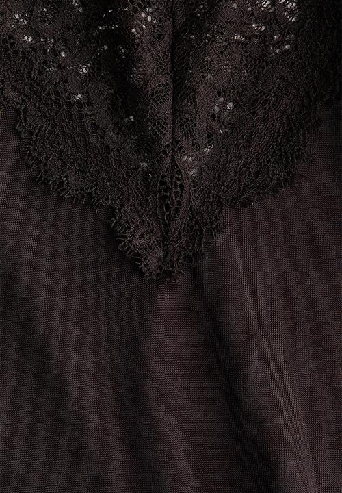 H&M - Lace-trimmed strappy top - dark brown