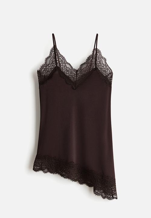 H&M - Lace-trimmed strappy top - dark brown