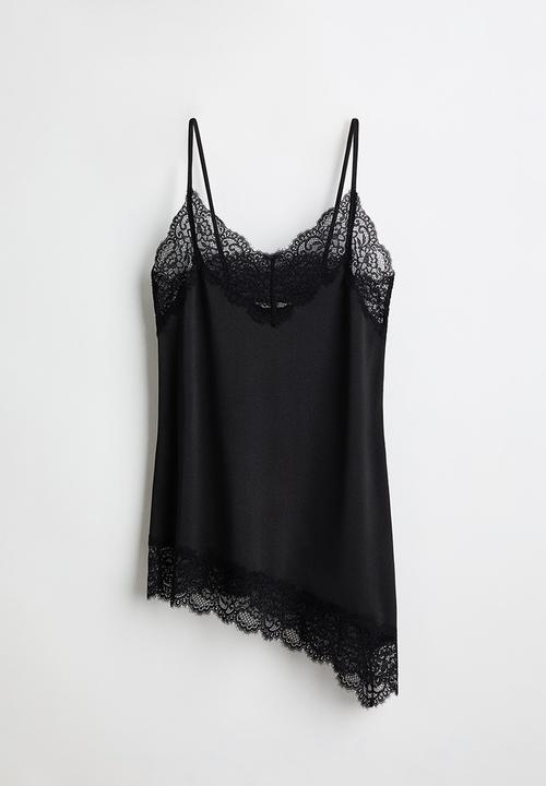 H&M - Lace-trimmed strappy top - black