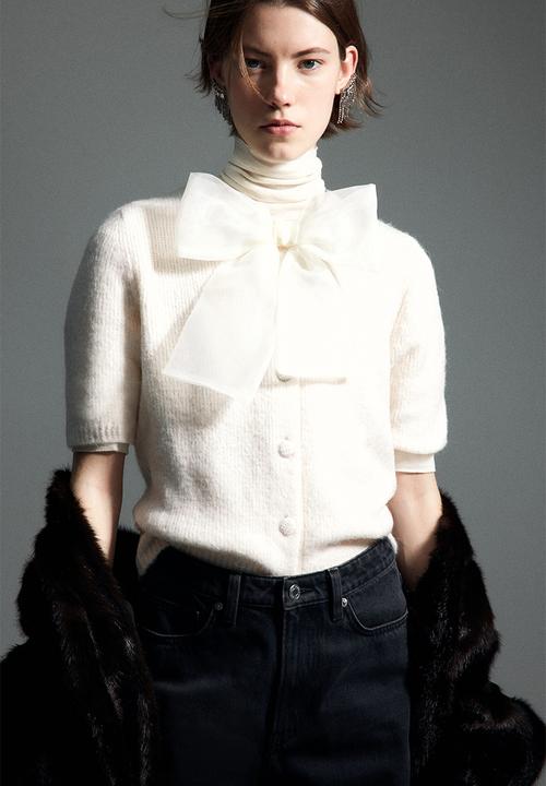 H&M - Bow-detail knitted cardigan - cream